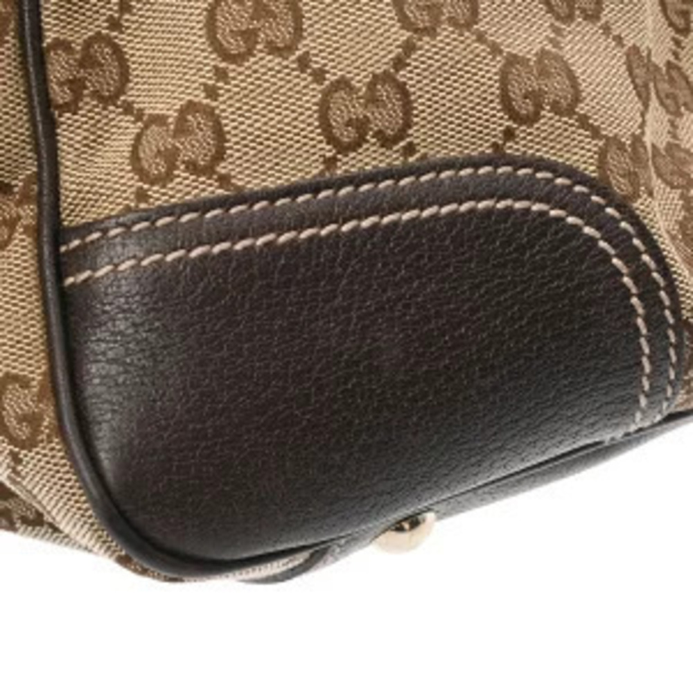 Gucci Beige Ebony Tote Canvas GG Bag Brown Leather - Picture 8 of 9